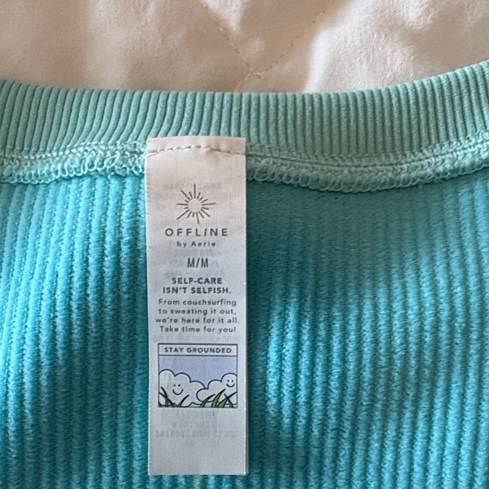 Offline by Aerie AE Women's Crop Athletic Workout Top, Turquoise Medium - Picture 3 of 6